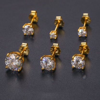 925 Silver Moissanite Four Prong Round Solitaire Stud Earrings TQE0075