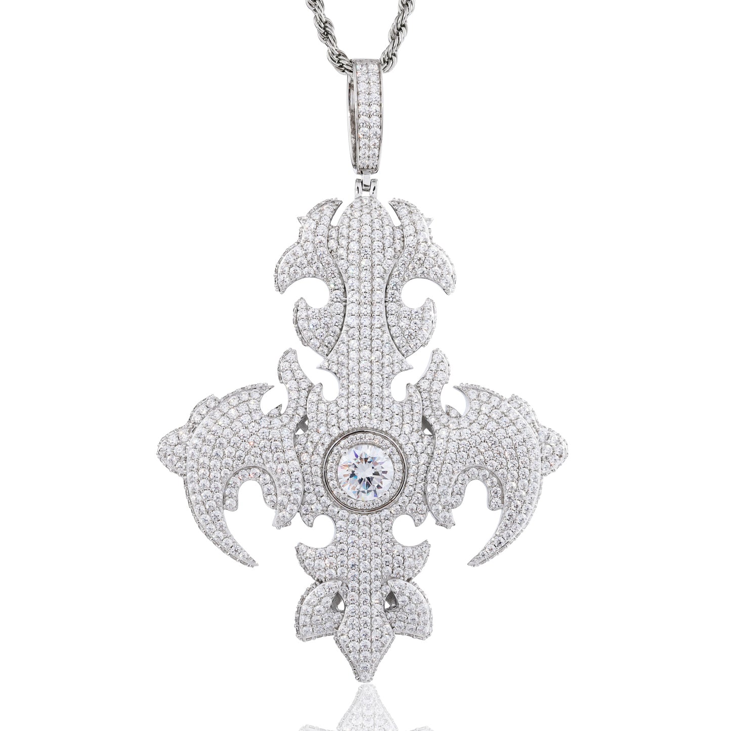 925 Silver Moissanite Oversized Fleur De Lis Cross Pendant TQP0922