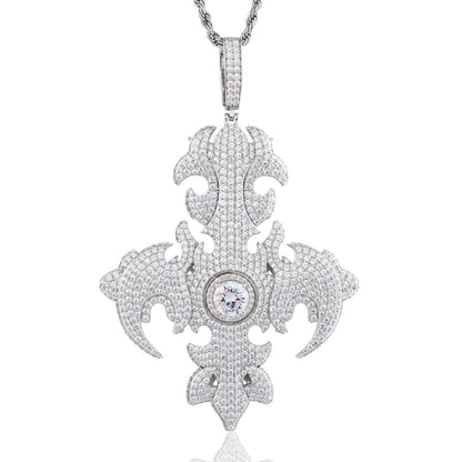 925 Silver Moissanite Oversized Fleur De Lis Cross Pendant TQP0922