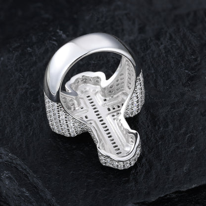 925 Silver Moissanite Domed Cross Ring for Men TQR0420