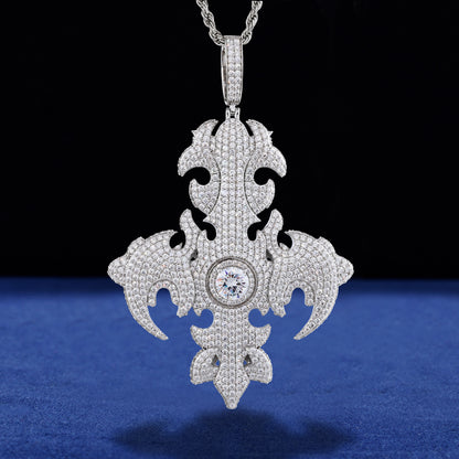 925 Silver Moissanite Oversized Fleur De Lis Cross Pendant TQP0922