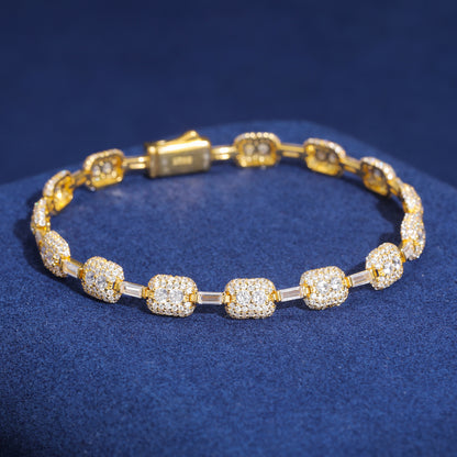 925 Silver Moissanite Gold Finish Cushion Station Bracelet TQB0143