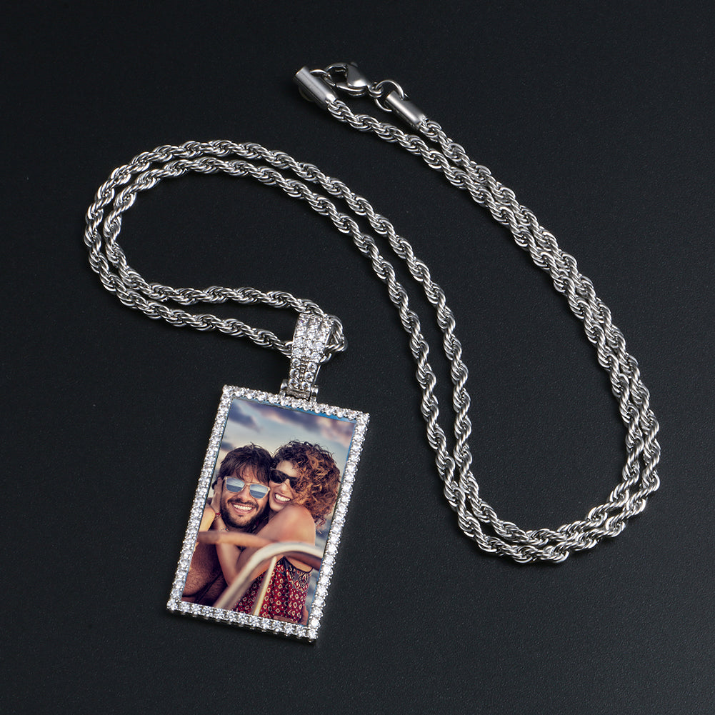 Custom Photo Rectangle Pendant Iced Memory Picture Jewelry CZP0255