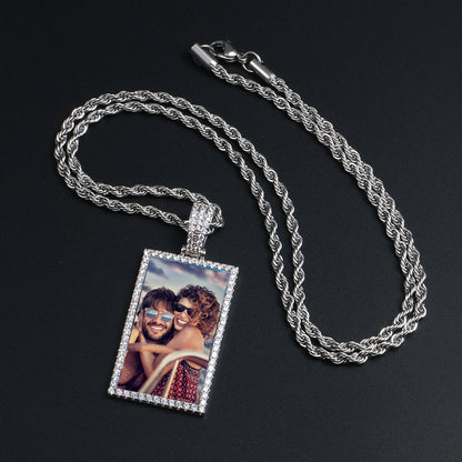 Custom Photo Rectangle Pendant Iced Memory Picture Jewelry CZP0255