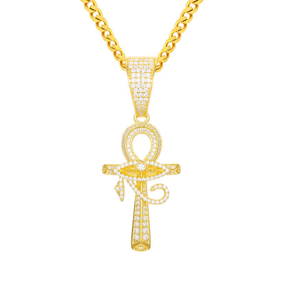 925 Silver Moissanite Iced Out Ankh Cross Pendant TQP0231