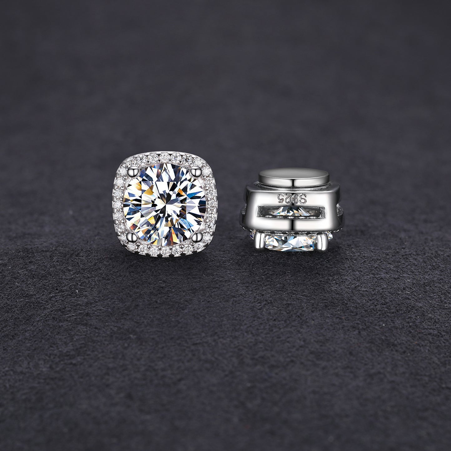 925 Silver Moissanite Square Cushion Halo Stud Earrings TQE0207