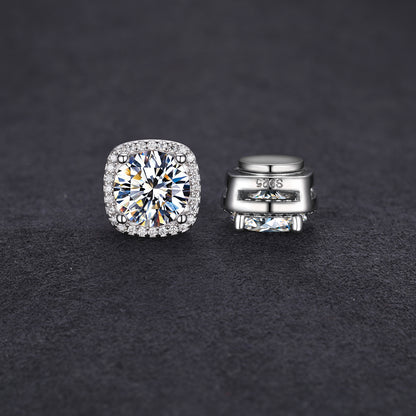 925 Silver Moissanite Square Cushion Halo Stud Earrings TQE0207