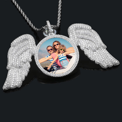 Custom Angel Wing Photo Pendant Iced Picture Jewelry CZP0237