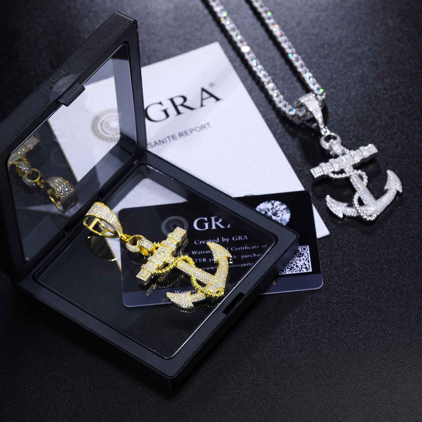 925 Silver Moissanite Nautical Anchor Pendant TQP0250