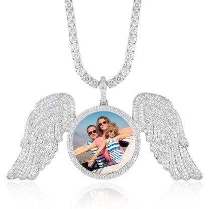 Custom Angel Wing Photo Pendant Iced Picture Jewelry CZP0237