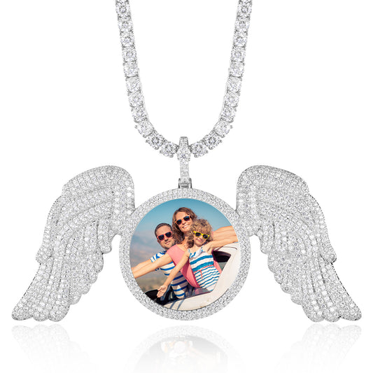 Custom Angel Wing Photo Pendant Iced Picture Jewelry CZP0237