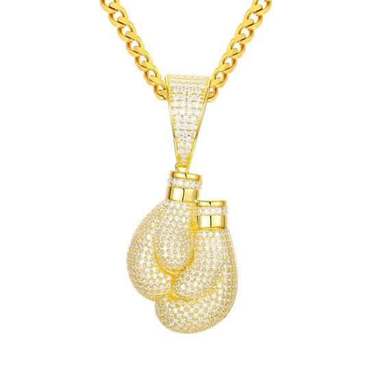 925 Silver Moissanite Iced Out Boxing Gloves Pendant TQP0237