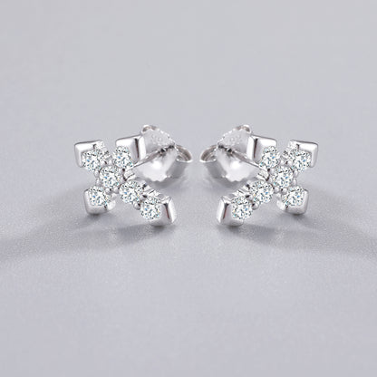 925 Silver Moissanite Five Stone Cross Cluster Stud Earrings TQE0085