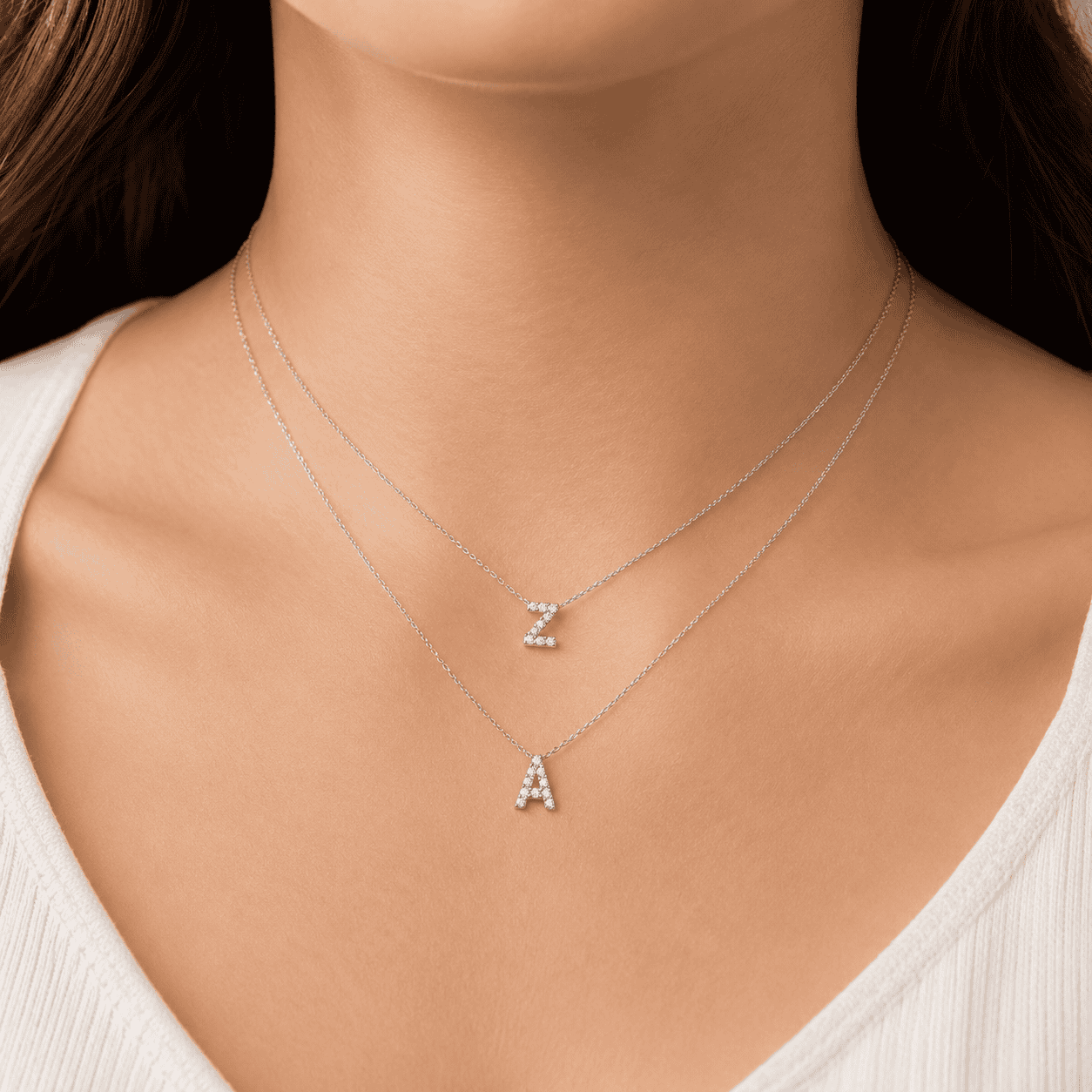 Petite Moissanite Initial Necklace A to Z TQP0398