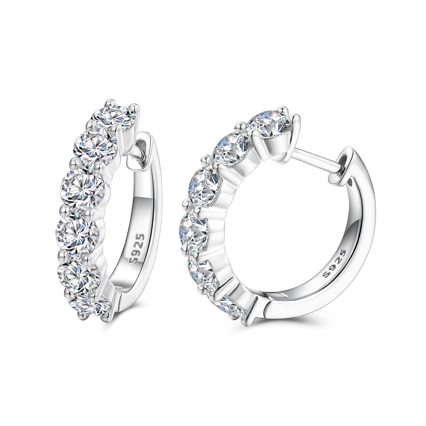 925 Silver Moissanite Graduated Round Huggie Hoop Earrings TQE0099