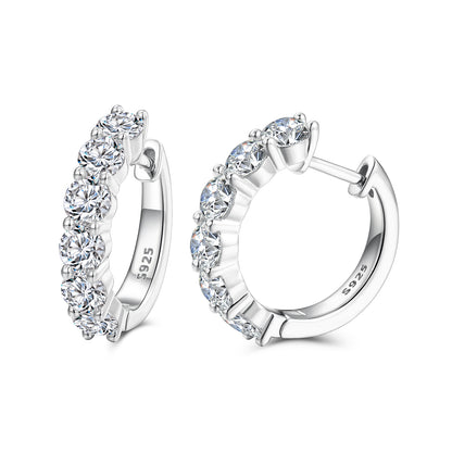 925 Silver Moissanite Graduated Round Huggie Hoop Earrings TQE0099