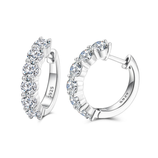 925 Silver Moissanite Graduated Round Huggie Hoop Earrings TQE0099