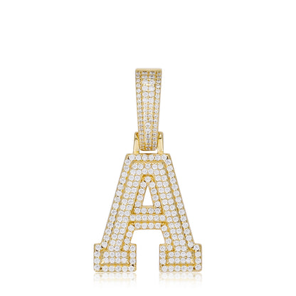 925 Silver Moissanite Iced Out Personalized A to Z Initial Pendant TQP0622