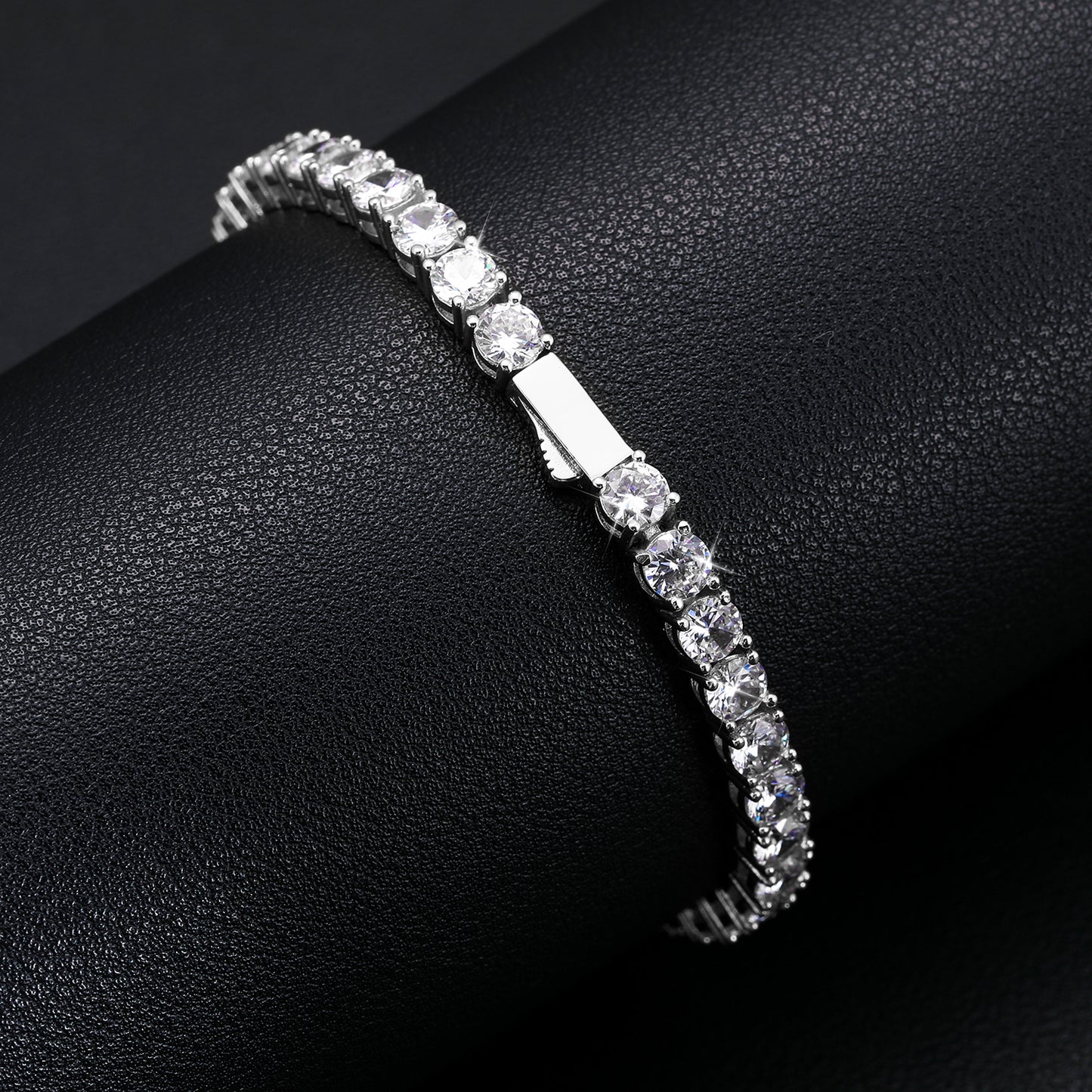 925 Silver Moissanite Gold Finish Box Clasp Tennis Bracelet 3mm 5mm TQB0016