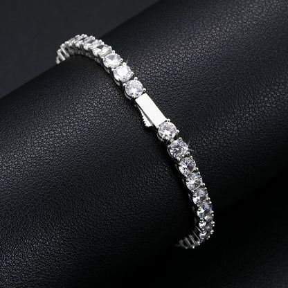 925 Silver Moissanite Gold Finish Box Clasp Tennis Bracelet 3mm 5mm TQB0016
