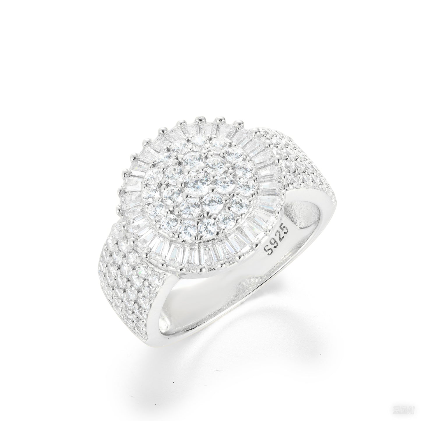 925 Silver Moissanite Sunburst Halo Statement Ring for Men TQR0421
