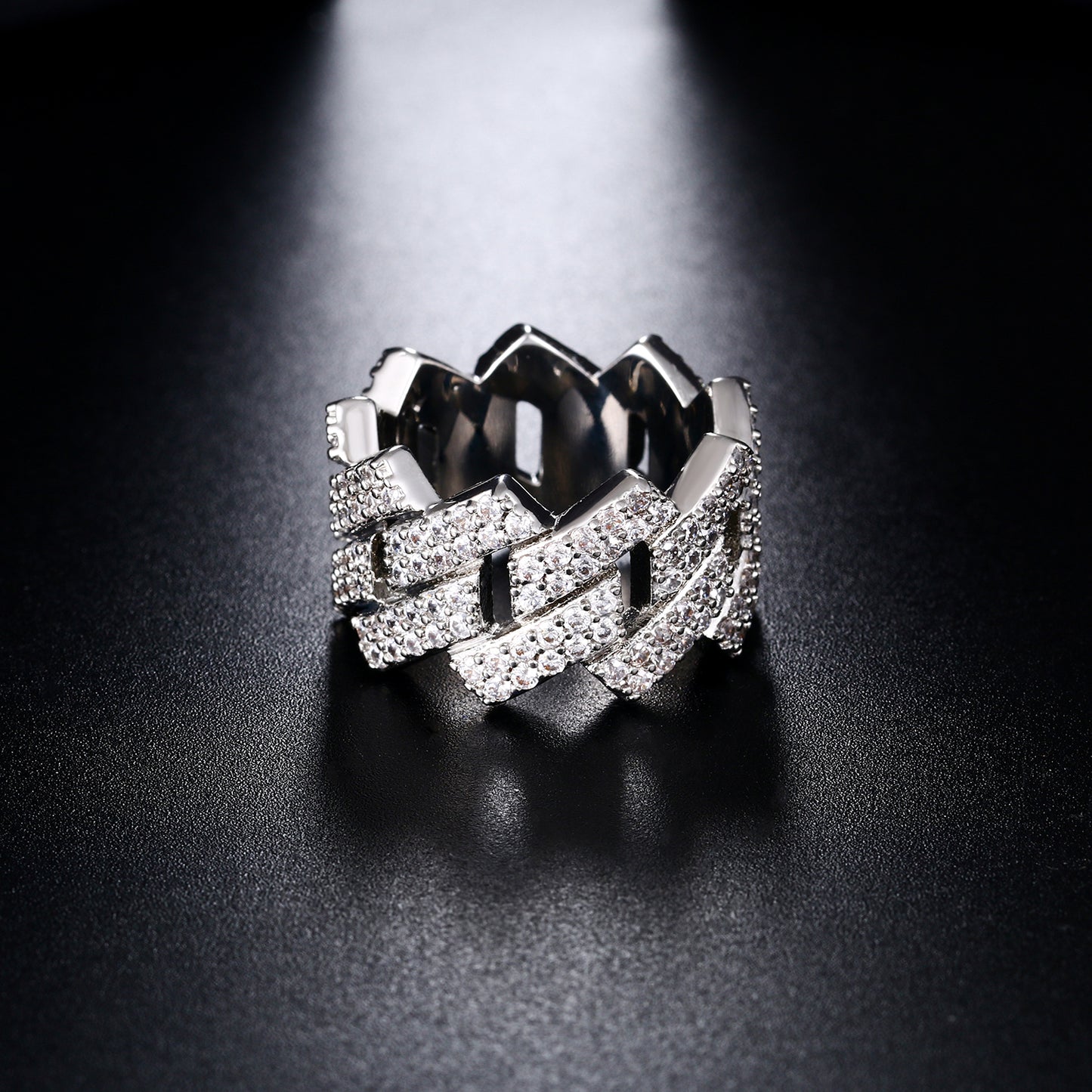 925 Silver Moissanite Cuban Link Ring TQR0043