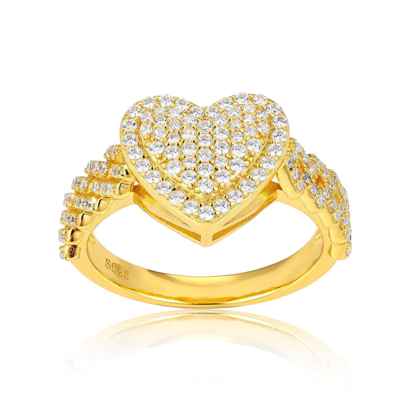 925 Silver Moissanite Gold Pave Heart Ring for Women TQR0444
