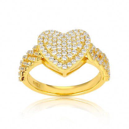 925 Silver Moissanite Gold Pave Heart Ring for Women TQR0444