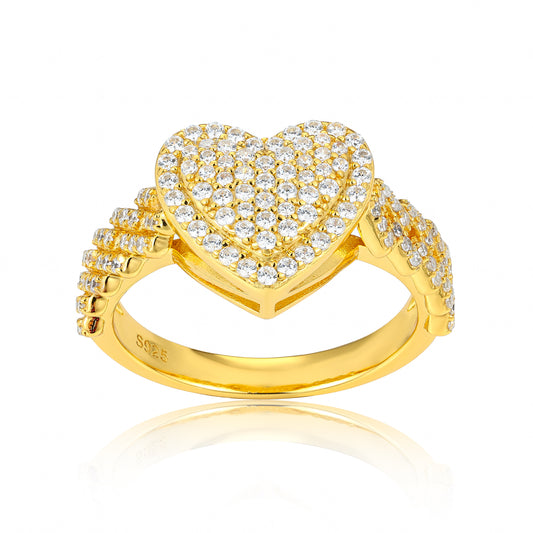 925 Silver Moissanite Gold Pave Heart Ring for Women TQR0444