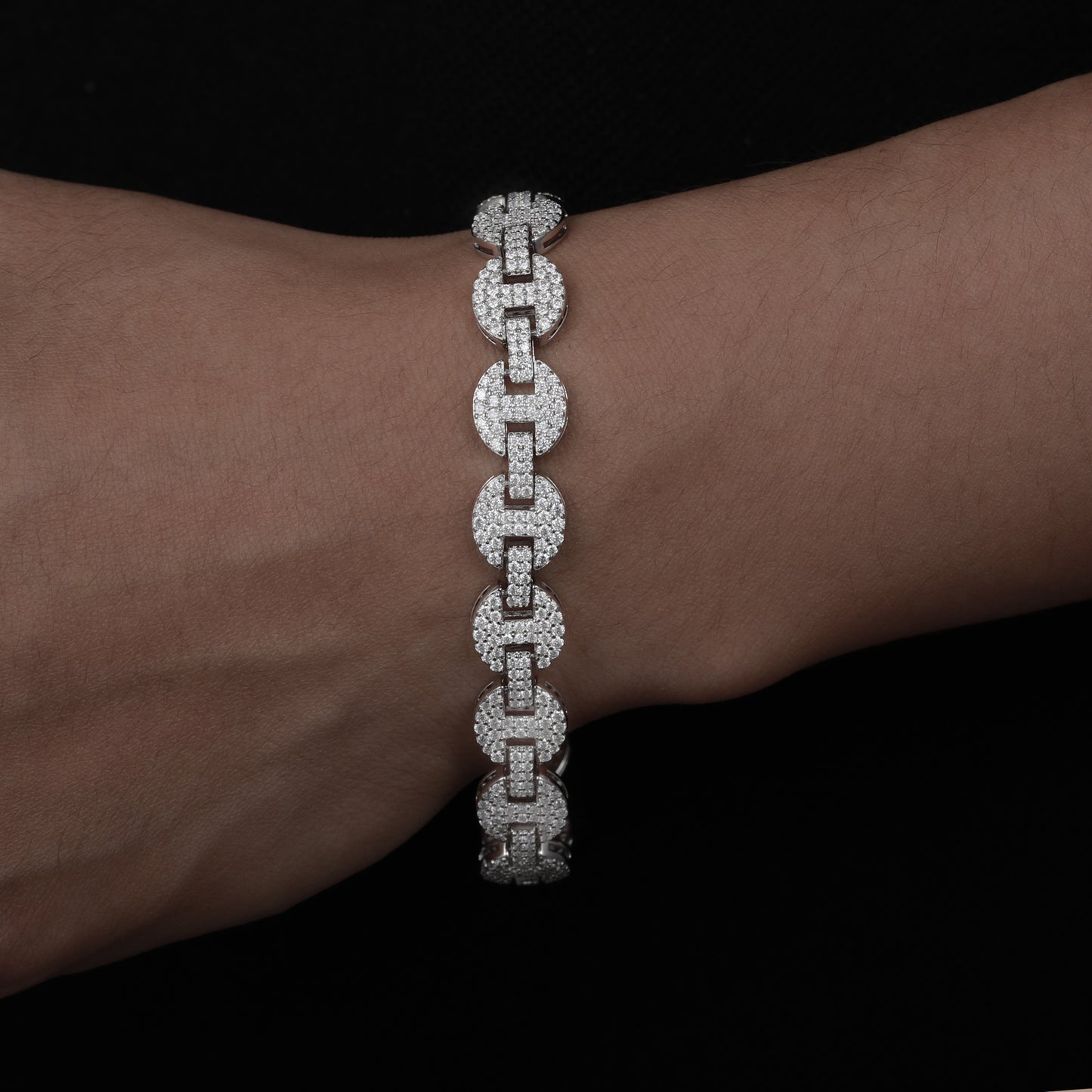 925 Silver Moissanite Iced Out Mariner Link Bracelet for Men TQB0079