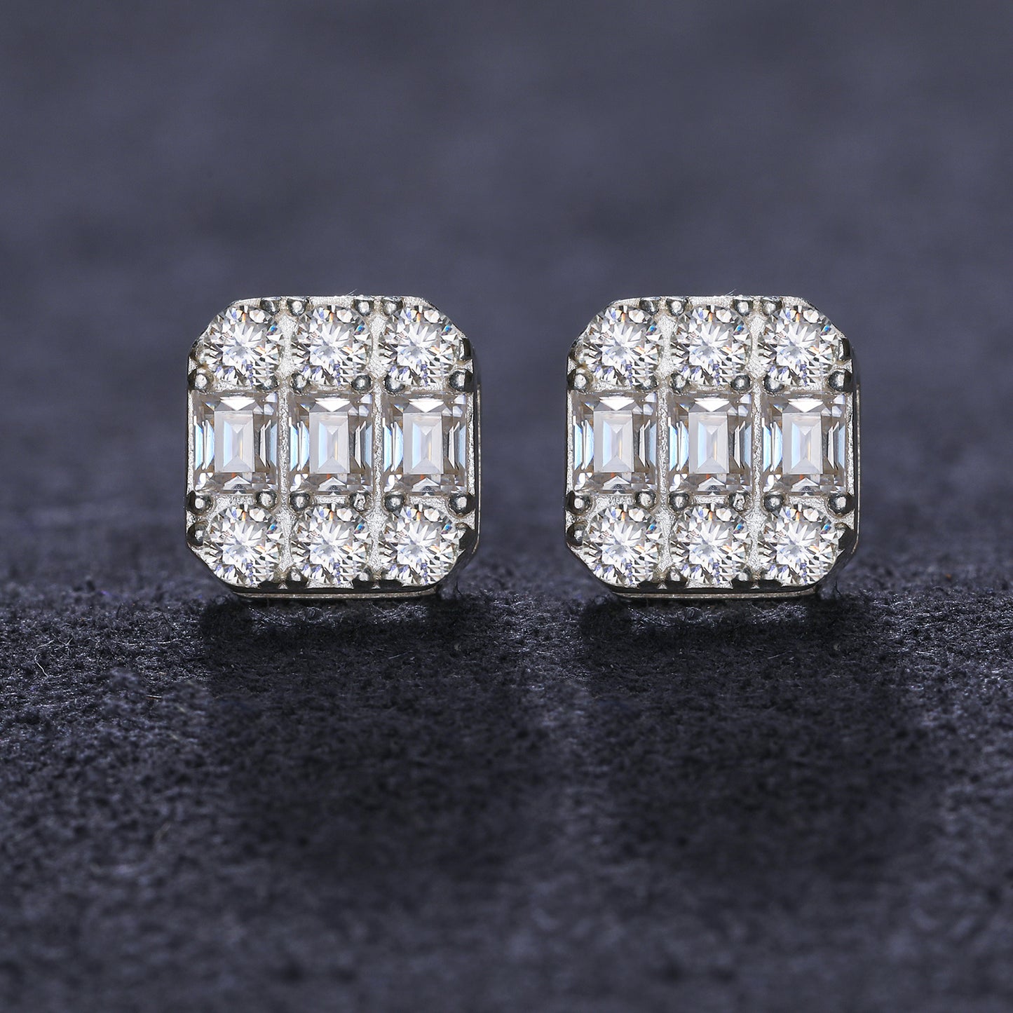 925 Silver Moissanite Geometric Baguette Cluster Stud Earrings TQE0188