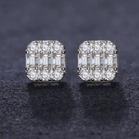 925 Silver Moissanite Geometric Baguette Cluster Stud Earrings TQE0188