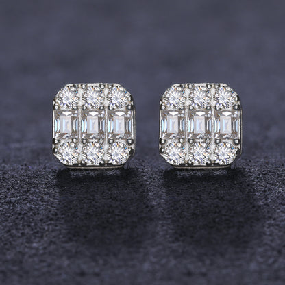 925 Silver Moissanite Geometric Baguette Cluster Stud Earrings TQE0188