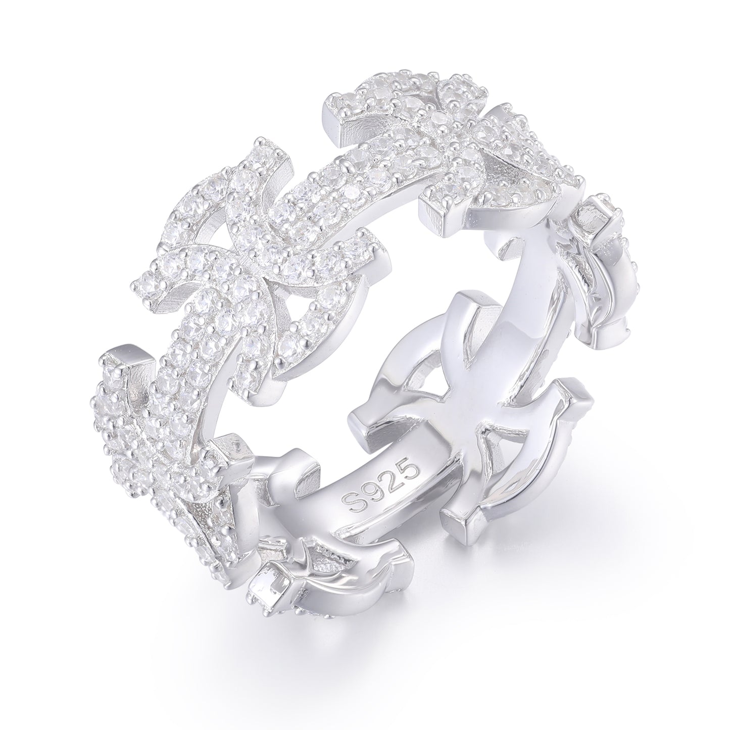 925 Silver Moissanite Gothic Cross Link Ring TQR0353