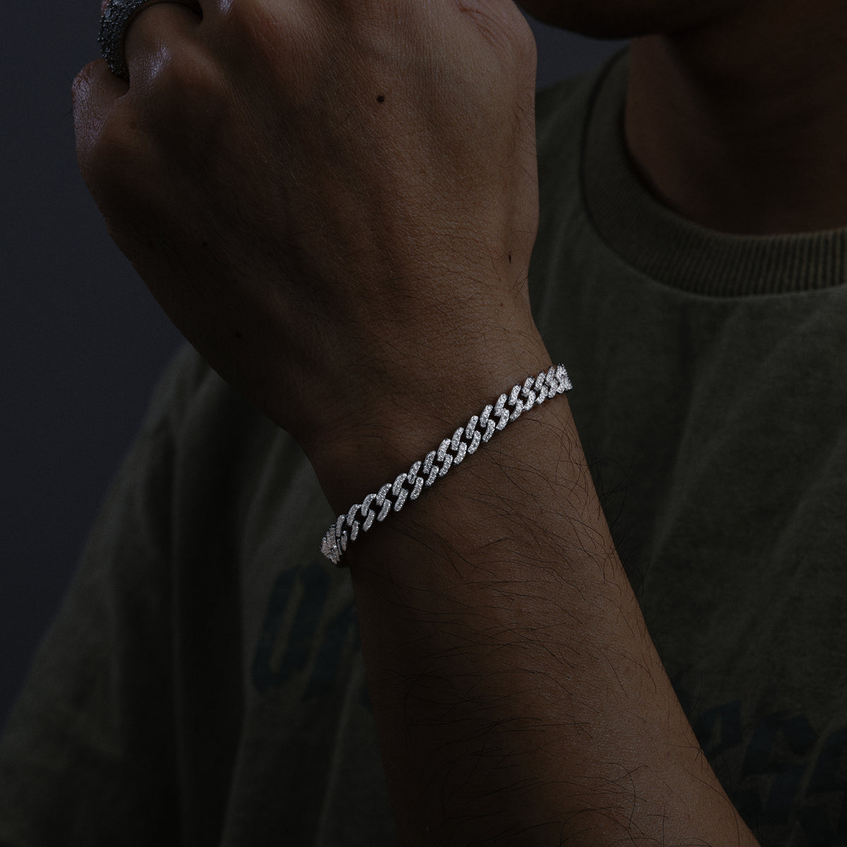 925 Silver Moissanite Iced Out Braided Link Bracelet for Men TQB0062