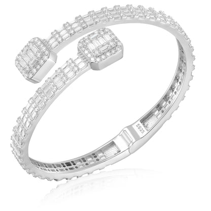 925 Silver Moissanite 5.5mm Baguette Open Bangle Bracelet TQB0039