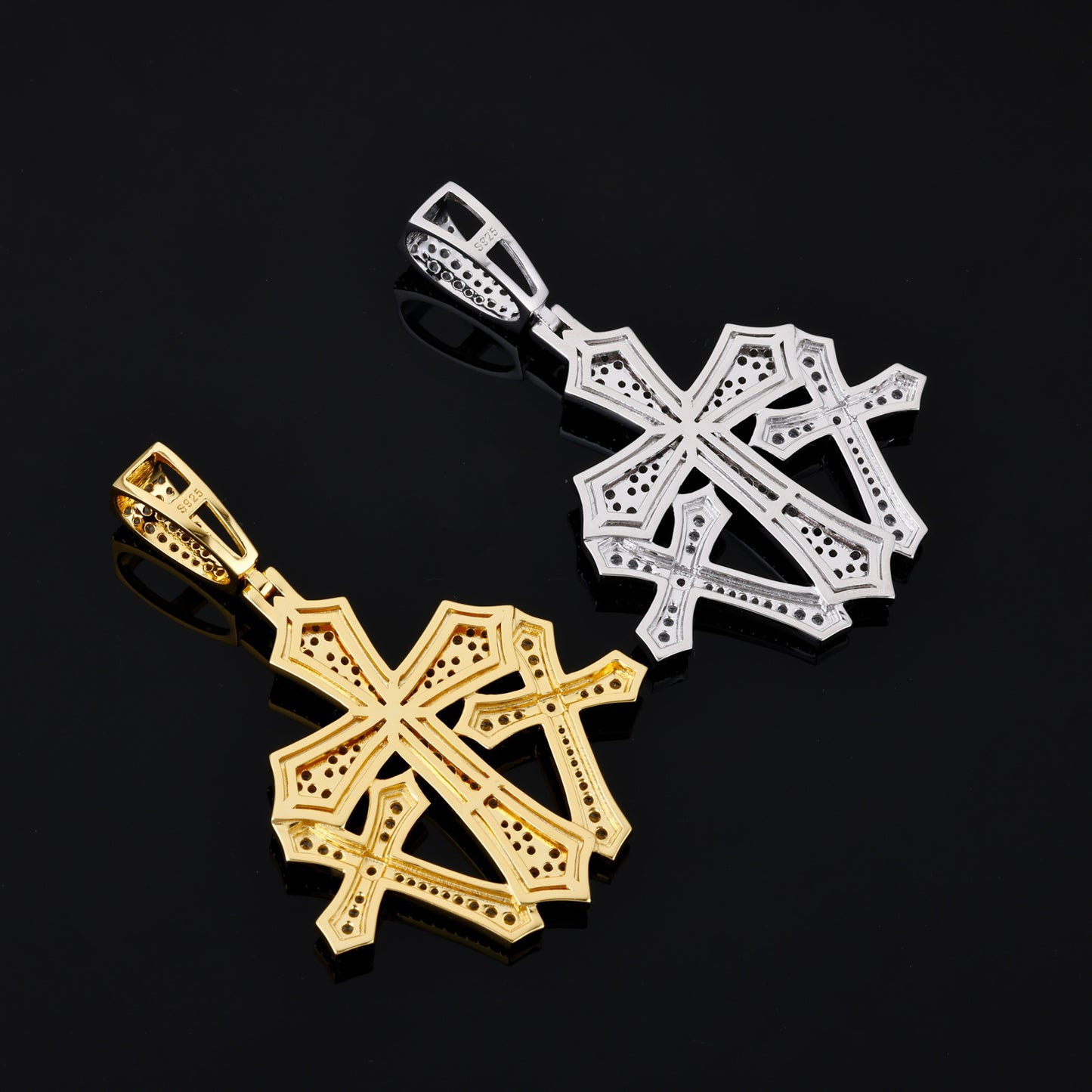 925 Silver Moissanite Gothic Shield Cross Pendant for Men TQP0836
