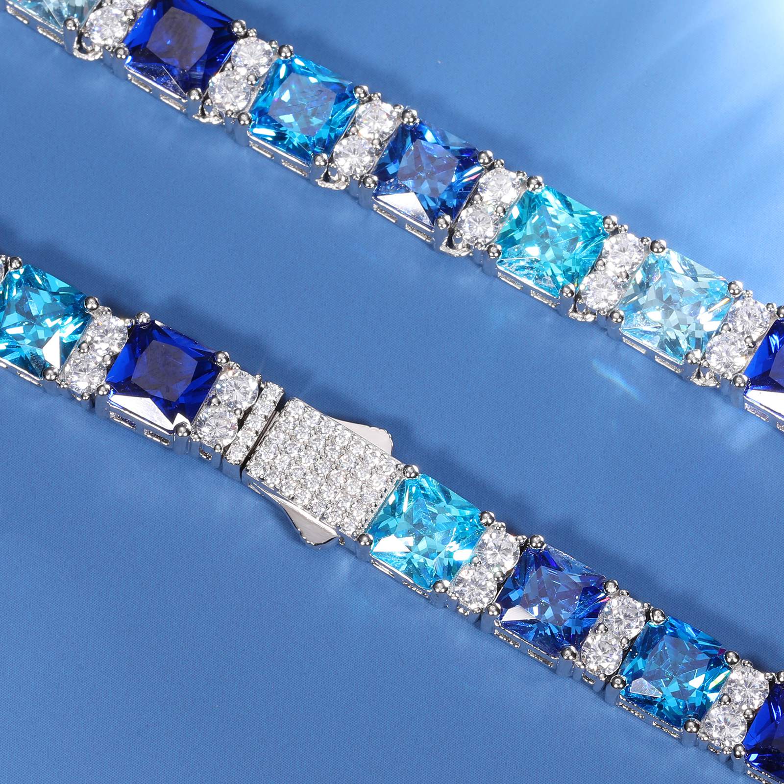 7.5mm Gradient Blue Princess Cut Tennis Chain - TUHE Jewelry