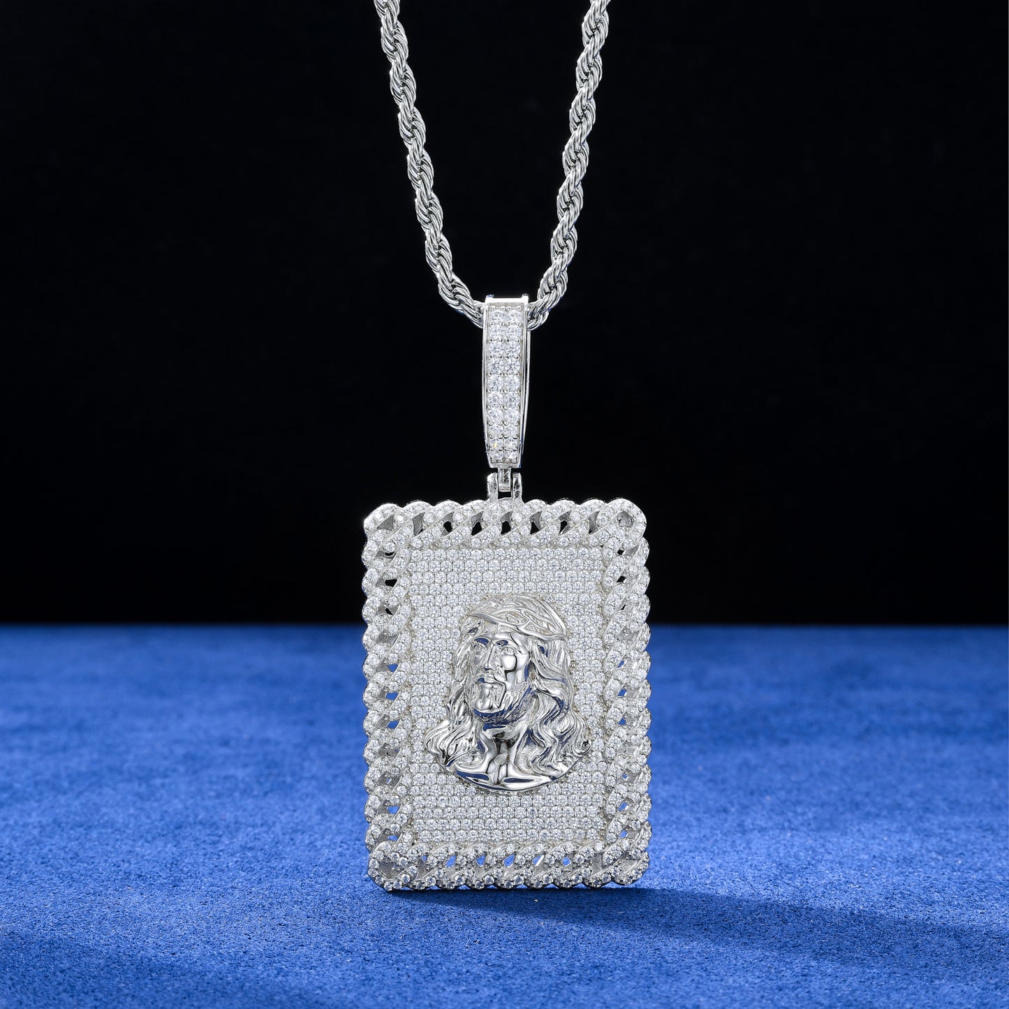 925 Silver Moissanite Portrait Plaque Pendant TQP0523