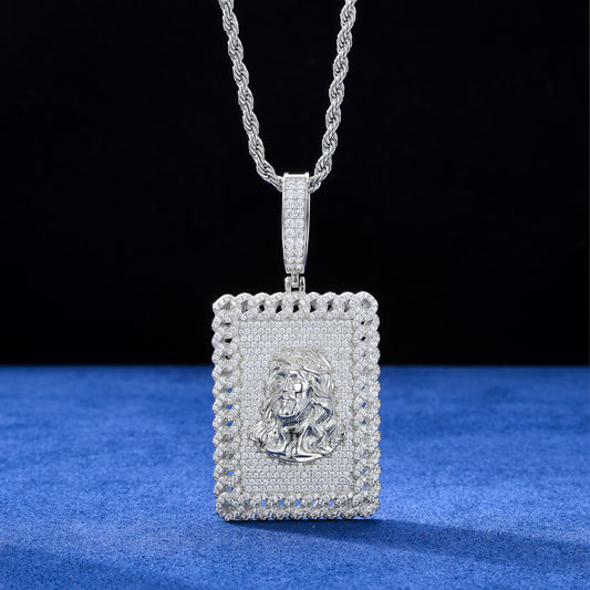 925 Silver Moissanite Portrait Plaque Pendant TQP0523