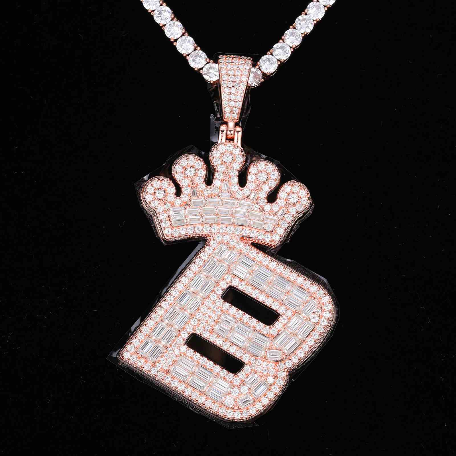 Baguette Letter B Crown Pendant