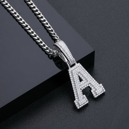 925 Silver Moissanite Iced Out Personalized A to Z Initial Pendant TQP0622