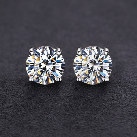 925 Silver Moissanite Round Cut Magnetic Stud Earrings TQE0206