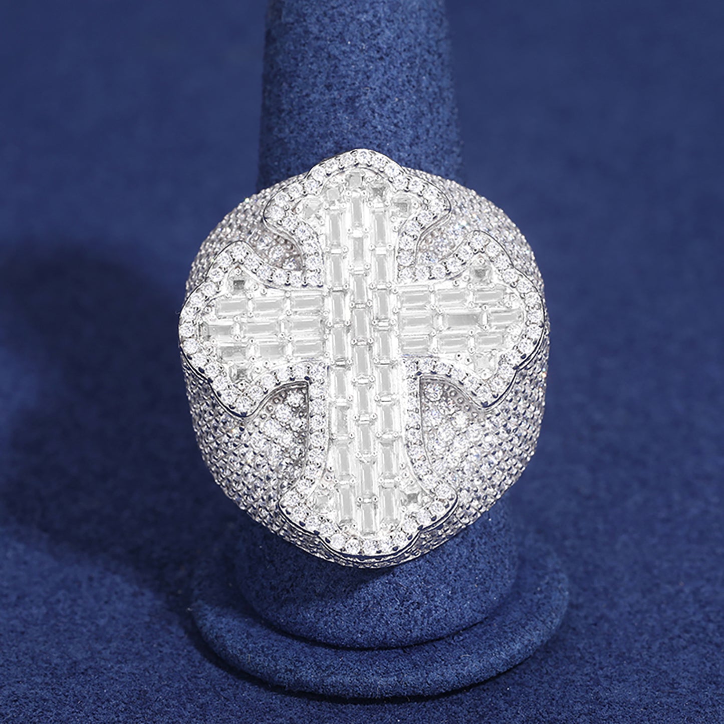 925 Silver Moissanite Baguette Clover Cross Ring TQR0315
