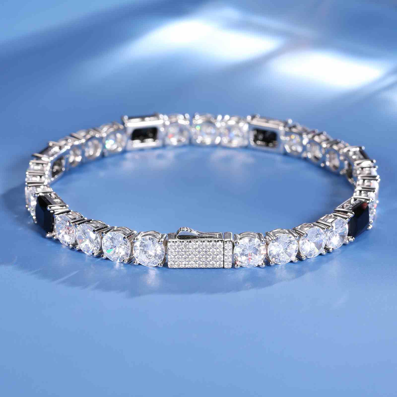 White Moissanite Mix Black CZ Cluster Tennis Bracelet