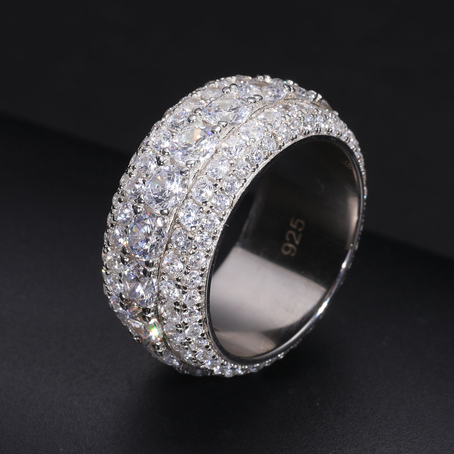 925 Silver Moissanite Blue Green Eternity Band Ring TQR0424