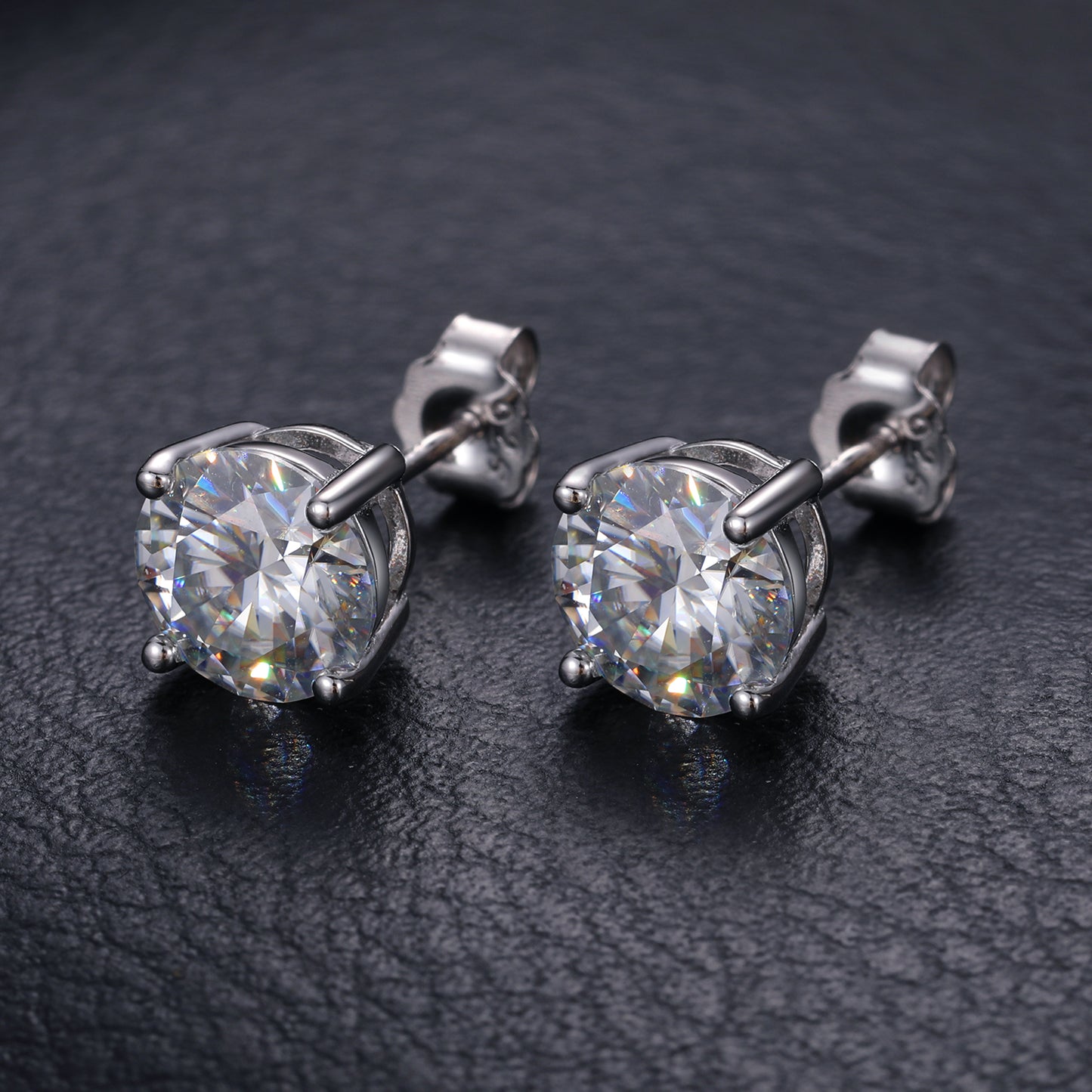 925 Silver Moissanite Four Prong Round Solitaire Stud Earrings TQE0075