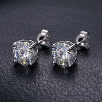 925 Silver Moissanite Four Prong Round Solitaire Stud Earrings TQE0075