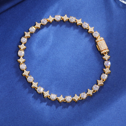 925 Silver Moissanite Gold Finish 7mm Star Tennis Bracelet TQB0132