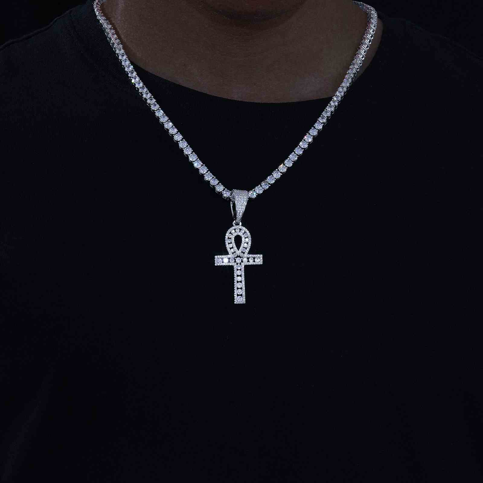 Iced Out Halo Ankh Cross Pendant